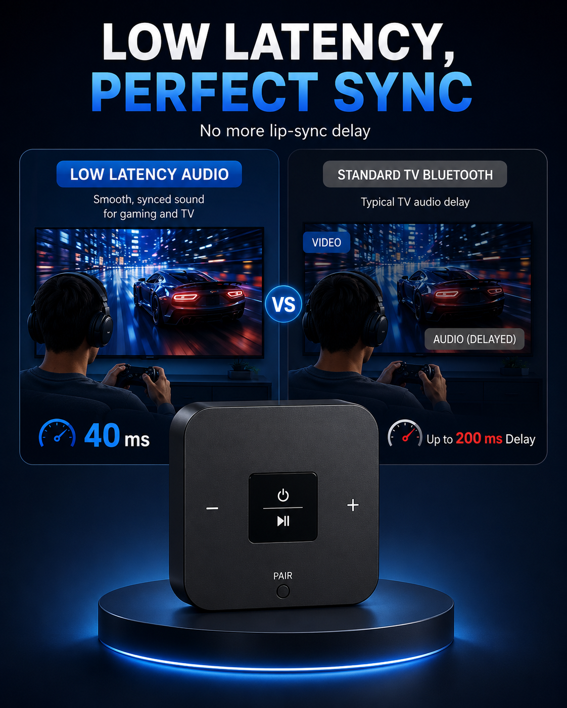 QuietCast Bluetooth TV Audio Adapter-Watch TV Without Disturbing Anyone