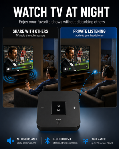 QuietCast Bluetooth TV Audio Adapter-Watch TV Without Disturbing Anyone
