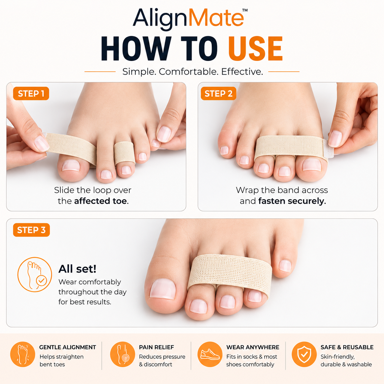 AlignMate Hammer Toe Corrector™ for Bent, Claw, Mallet & Overlapping Toes