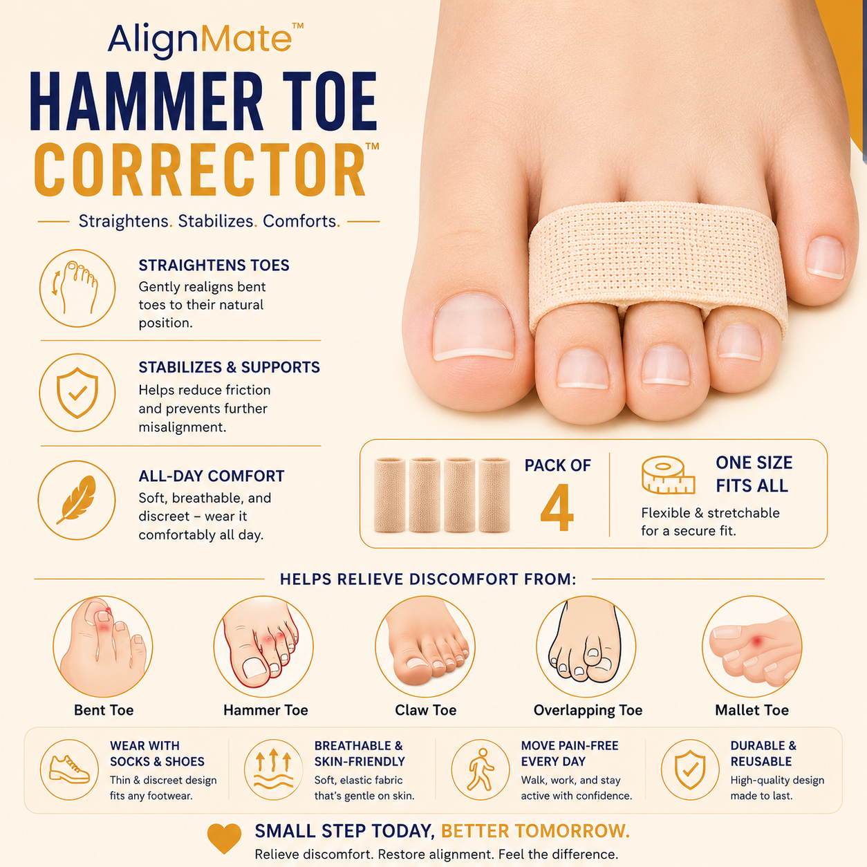 AlignMate Hammer Toe Corrector™ for Bent, Claw, Mallet & Overlapping Toes