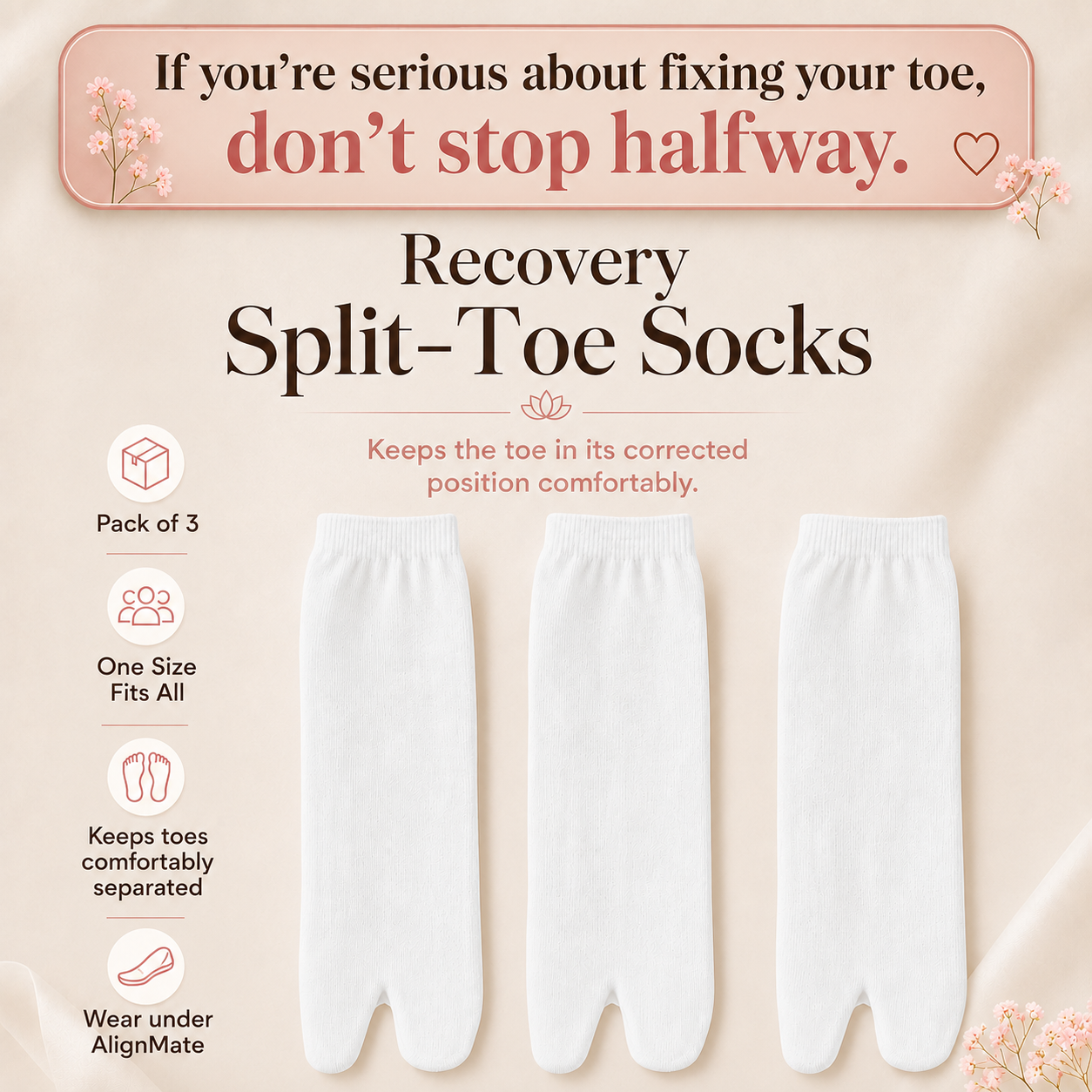 AlignMate Split-Toe Recovery Socks™- Pack of 3