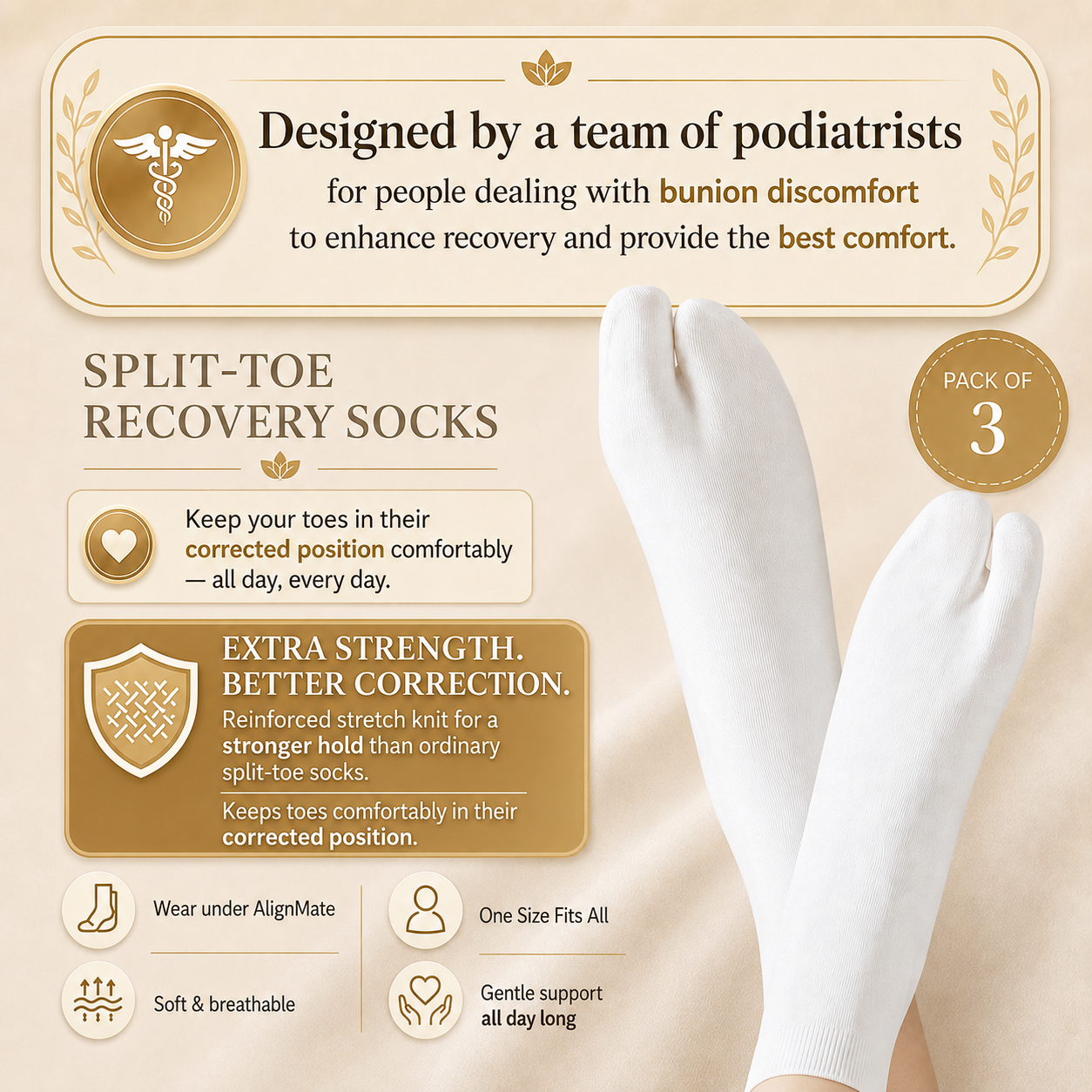 AlignMate Split-Toe Recovery Socks™- Pack of 3