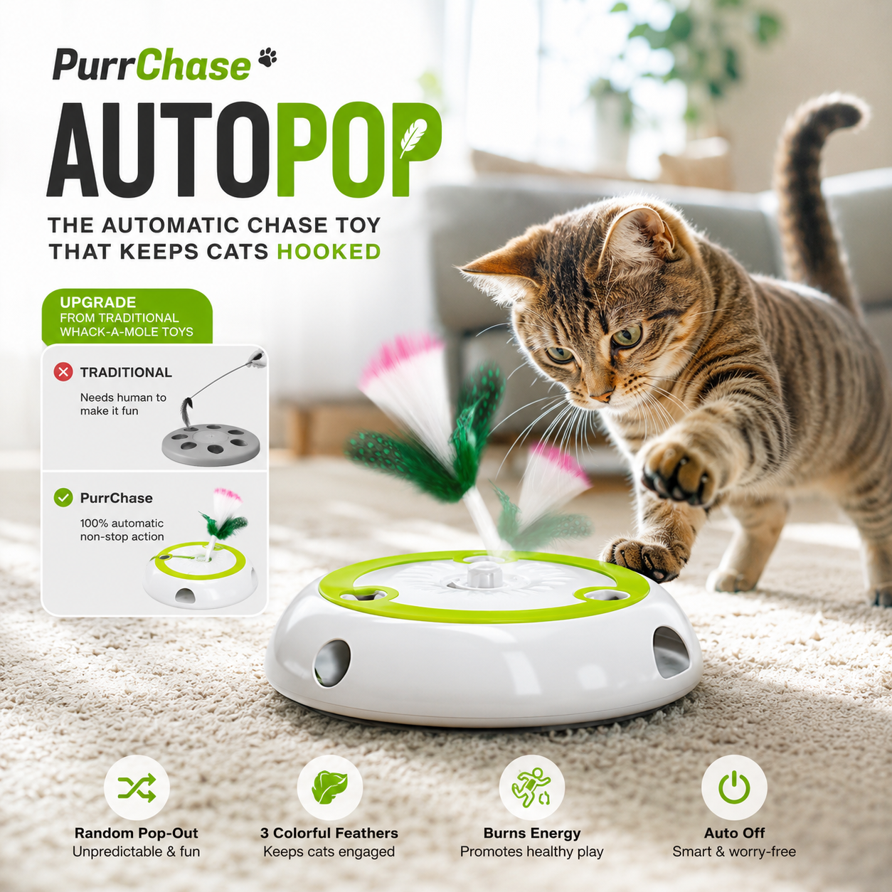 PurrChase AutoPop-keep your cat chasing, pouncing, and curious